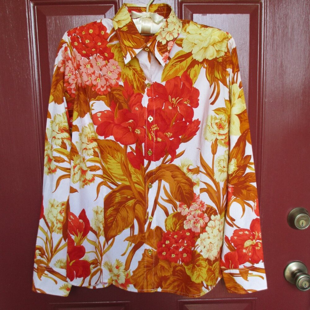 Craig Taylor Blouse XL Bright Orange Florals